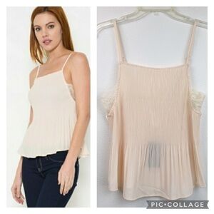 NWT Esley lace chiffon knife accordion pleated spaghetti strap camisole top